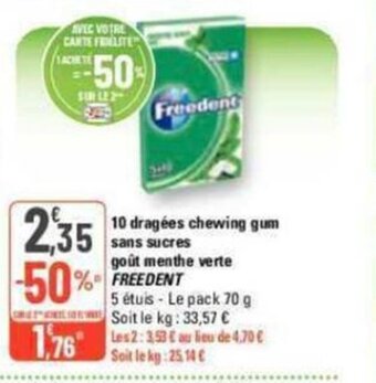 G20 10 dragées chewing gum sans sucres goût menthe verte offre