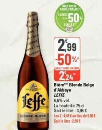 G20 Bière Blonde Belge d'Abbaye LEFFE 6,6% vol offre