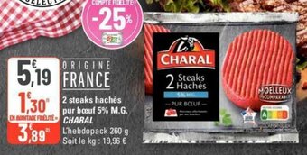 G20 2 steaks hachés pur bœuf 5% M.G. CHARAL offre