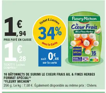 E.Leclerc 16 Bâtonnets de surimi le coeur frais ail & fines herbes format spécial offre