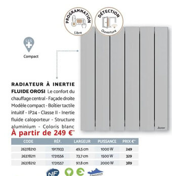 Bricomarché RADIATEUR À INERTIE FLUIDE OROSI offre