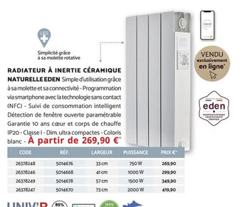 Bricomarché RADIATEUR À INERTIE CÉRAMIQUE NATURELLE EDEN offre