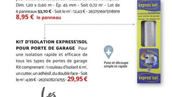 Bricomarché KIT D'ISOLATION EXPRESS'ISOL POUR PORTE DE GARAGE offre