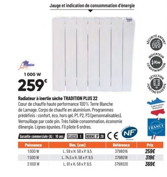 Bricorama Radiateur à inertie sèche TRADITION PLUS 22 offre