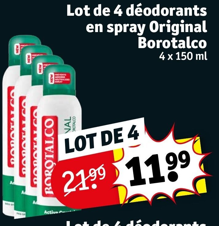 Promo Lot de 4 déodorants en spray Original Borotalco chez Kruidvat