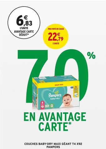 Intermarché COUCHES BABY-DRY MAXI GÉANT T4 X92 offre