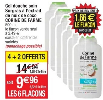 Cora x Carrefour Gel douche soin Surgras à l'extrait de noix de coco CORINE DE FARME 500 ml offre