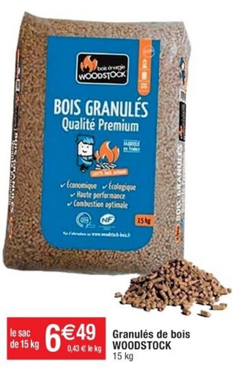 Cora x Carrefour Granulés de bois WOODSTOCK 15 kg offre