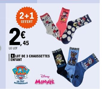E.Leclerc 6 LOT DE 3 CHAUSSETTES ENFANT offre