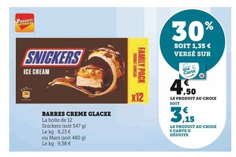 Super U BARRES CREME GLACEE offre