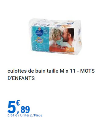 E.Leclerc culottes de bain taille M x 11 - MOTS D'ENFANTS offre