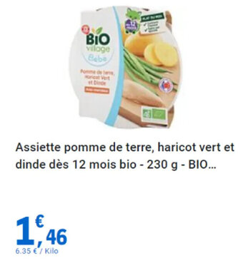E.Leclerc Assiette pomme de terre, haricot vert et dinde dès 12 mois bio - 230 g - BIO... offre