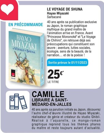 E.Leclerc LE VOYAGE DE SHUNA Hayao Miyazaki Sarbacane offre