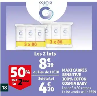 Auchan MAXI CARRÉS SENSITIVE 100% COTON BABY offre