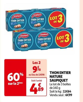 Auchan Supermarché Saupiquet thon entier nature offre