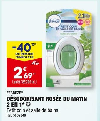 ALDI Febreze désodorisant rosée du matin 2 en 1 offre