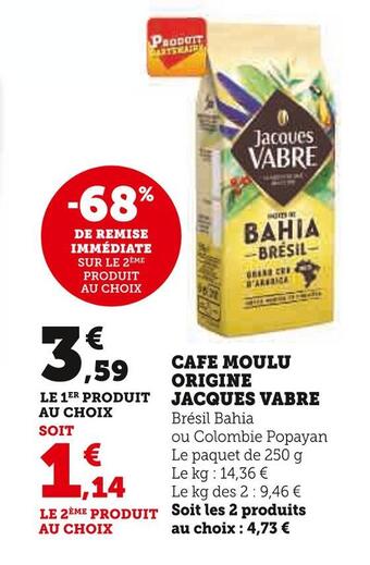U Express Jacques vabre cafe moulu origine offre