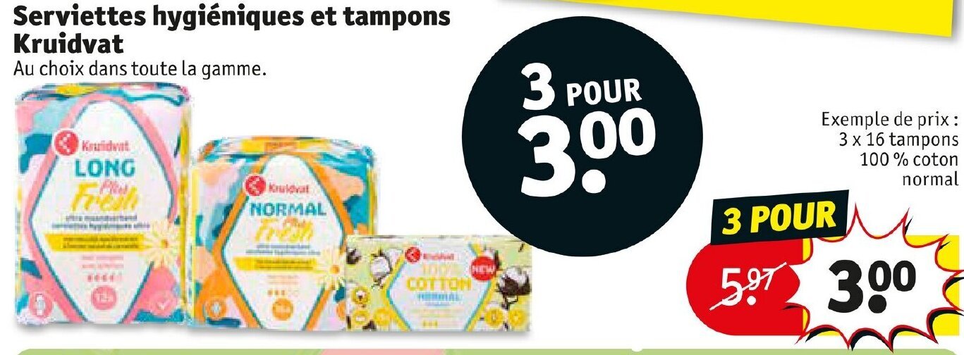 Promo Serviettes hygiéniques et tampons Kruidvat chez Kruidvat
