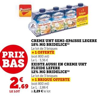U Express Bridelice creme uht semi-epaisse legere 18% mg offre