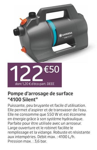 Jardiland Gardena pompe d'arrosage de surface “4100 silent” offre