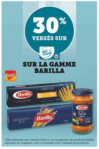 Super U Barilla 30% versés sur ma carte u sur la gamme barilla offre