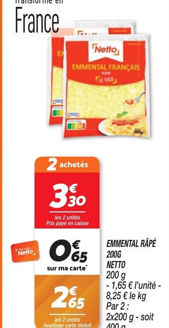 Netto EMMENTAL RÂPÉ 200G NETTO offre