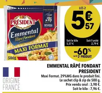 Supeco Emmental Râpé Fondant President offre