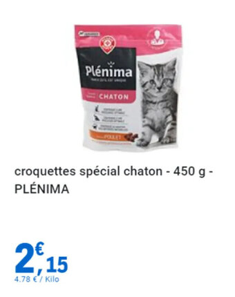 E.Leclerc croquettes spécial chaton - 450 g - PLÉNIMA offre