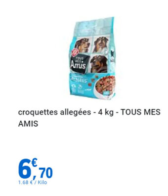 E.Leclerc croquettes allegées - 4 kg - TOUS MES AMIS offre