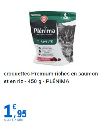 E.Leclerc croquettes Premium riches en saumon et en riz - 450 g - PLÉNIMA offre