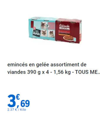E.Leclerc emincés en gelée assortiment de viandes 390 g x 4 - 1,56 kg - TOUS ME... offre