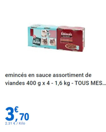 E.Leclerc emincés en sauce assortiment de viandes 400 g x 4 - 1,6 kg - TOUS MES... offre