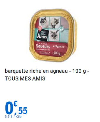 E.Leclerc barquette riche en agneau - 100 g - TOUS MES AMIS offre