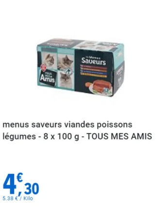 E.Leclerc menus saveurs viandes poissons légumes - 8 x 100 g - TOUS MES AMIS offre