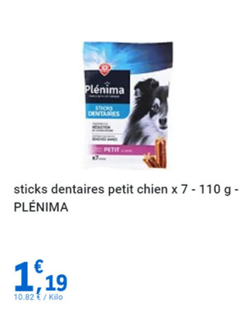 E.Leclerc sticks dentaires petit chien x 7 - 110 g - PLÉNIMA offre