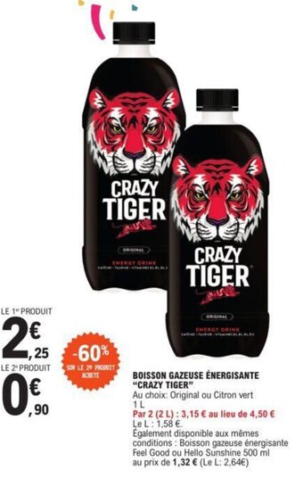E.Leclerc BOISSON GAZEUSE ÉNERGISANTE "CRAZY TIGER" offre