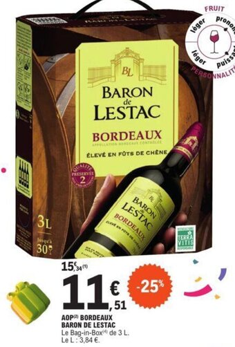 E.Leclerc AOP (²) BORDEAUX BARON DE LESTAC offre