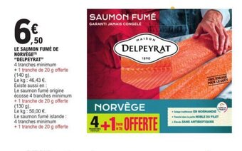 E.Leclerc LE SAUMON FUMÉ DE NORVÈGE(5) "DELPEYRAT" offre