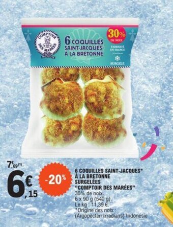 E.Leclerc 6 COQUILLES SAINT-JACQUES* À LA BRETONNE SURGELÉES "COMPTOIR DES MARÉES" offre