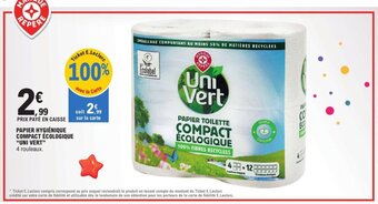 E.Leclerc PAPIER HYGIÉNIQUE COMPACT ÉCOLOGIQUE "UNI VERT" offre