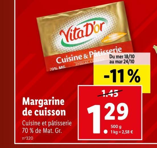 Promo Vita d'or margarine de cuisson chez Lidl