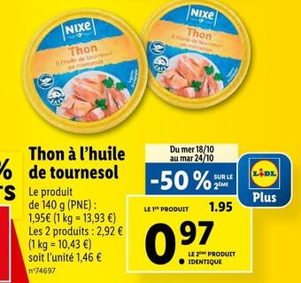 Lidl Nixe thon à l’huile de tournesol offre