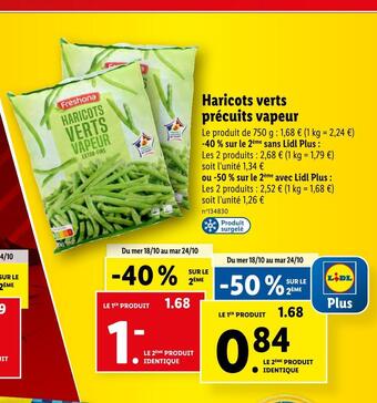 Lidl Freshona haricots verts précuits vapeur offre