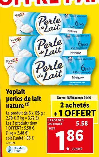 Lidl Yoplait perles de lait nature offre
