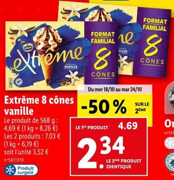 Lidl Extrême extrême 8 cônes vanille offre