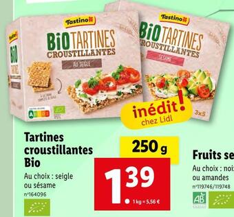 Lidl Tastino tartines croustillantes bio offre