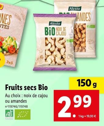Lidl Alesto fruits secs bio offre
