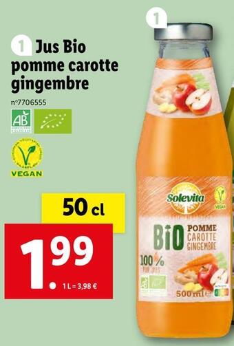 Lidl Solevita jus bio pomme carotte gingembre offre