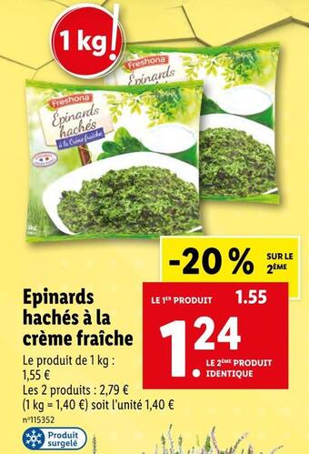 Lidl Freshona epinards hachés à la crème fraîche offre
