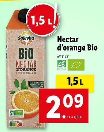 Lidl Solevita nectar d’orange bio offre
